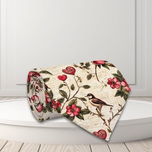 Gravata Dia de os namorados Decoupage Vintage Heart Floral