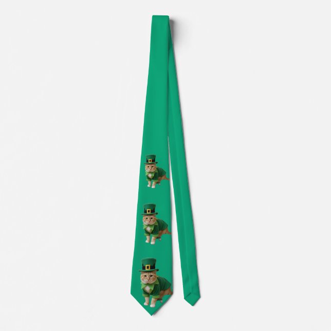 Gravata Dia de São Patrício Gato Sortudo Verde  (Frente)