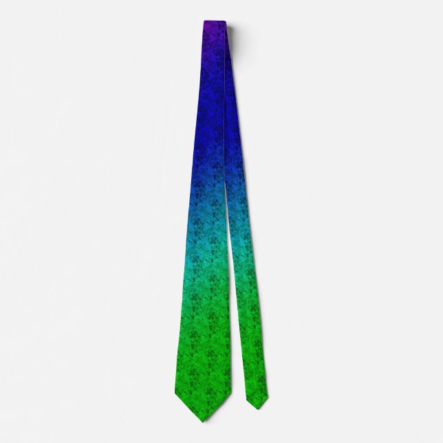 Gravata Diag Gradient Floral Padrão Floral Azul Verde (Frente)