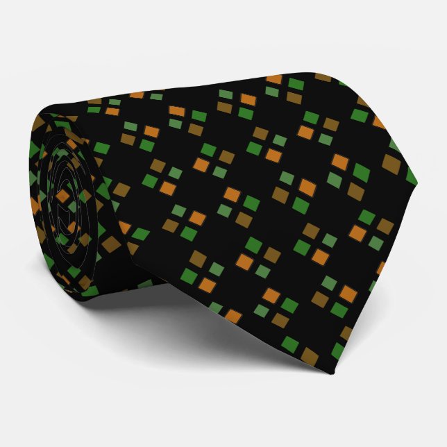 Gravata DIAG SQUARES laranja&verde ajustável (Rolled)