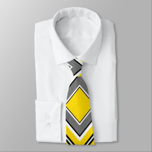 Gravata Diamante cinzento amarelo geométrico