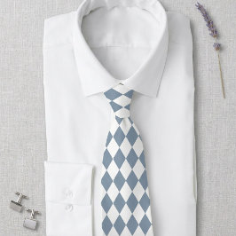 Gravata Diamante Harlequim Azul Empoeirado e Branc