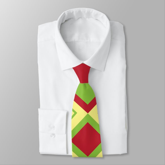 Gravata Diamante Verde Vermelho Geométrico (Amarrado)