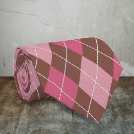 Gravata Diamantes Rosa e Marrom - Argyle Costurado