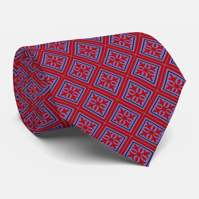Gravata Diamond Geométrico Red & Violet Tie (Rolled)