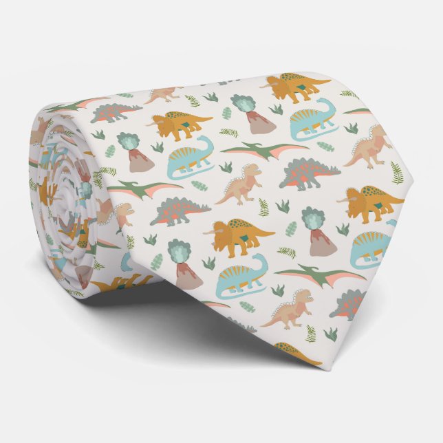 Gravata Dinosaurs Kids Hand Drawn Boho Dinosaur Pattern (Rolled)