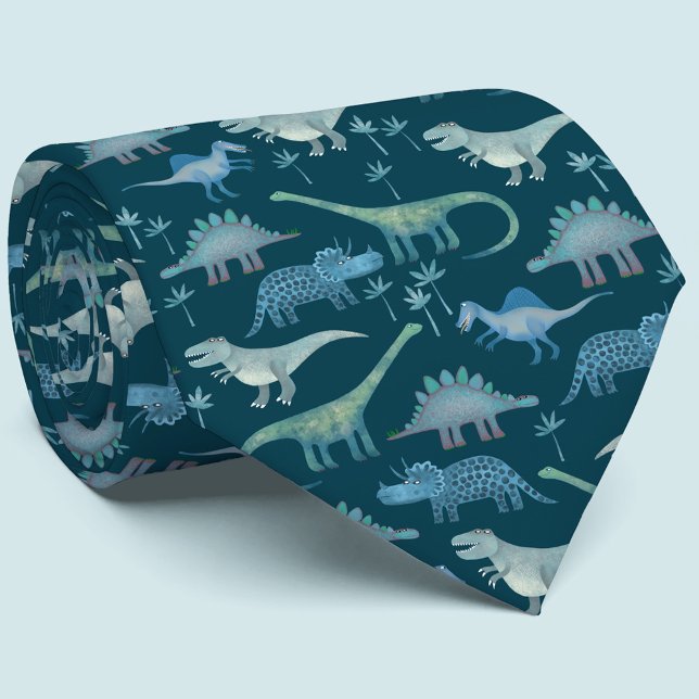 Gravata Dinossauros Padrão Verde (Fun dinosaur palaeontology neck tie)