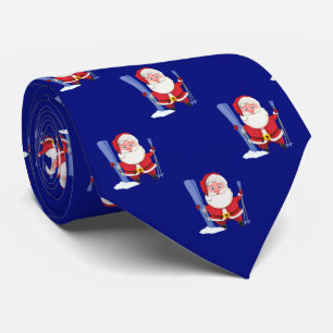 Gravata Divertido Bonito Papai Noel de Esqui Natal Azul