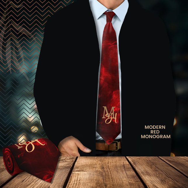 Gravata do Pescoço Vermelho Moderno (Modern Red Monogram Neck tie , great gift for him with jacket)