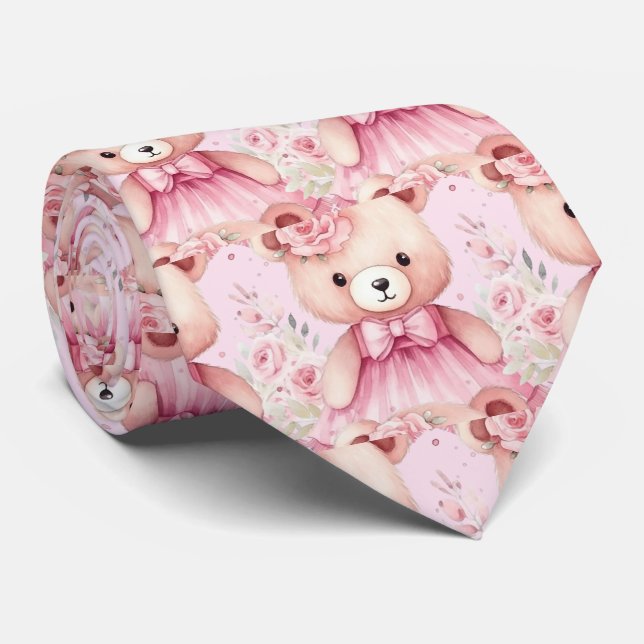 Gravata do Ursinho Teddy Rosa (Rolled)