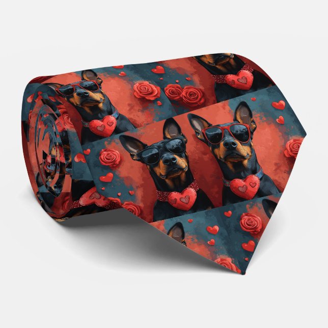Gravata Doberman Com Rosas do Coração Dia dos Namorados (Rolled)