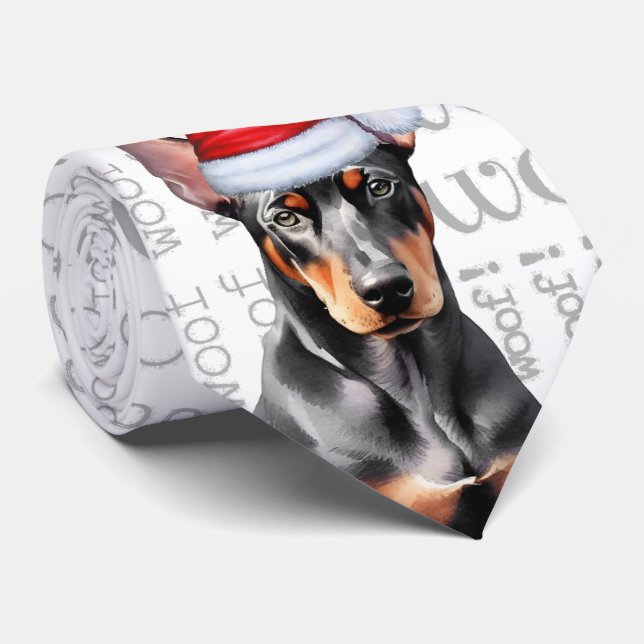 Gravata Doberman Pinscher Auê Natal Amante de Cães (Rolled)