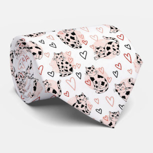 Gravata Doce Padrão de Gatos Kawaii Rosa e Corações (4)