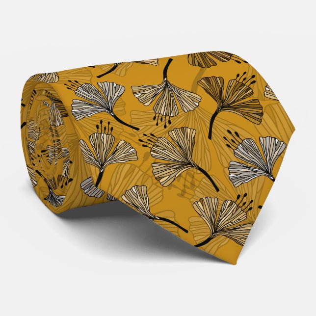 Gravata Dodle Amarelo lindo padrão floral (Rolled)