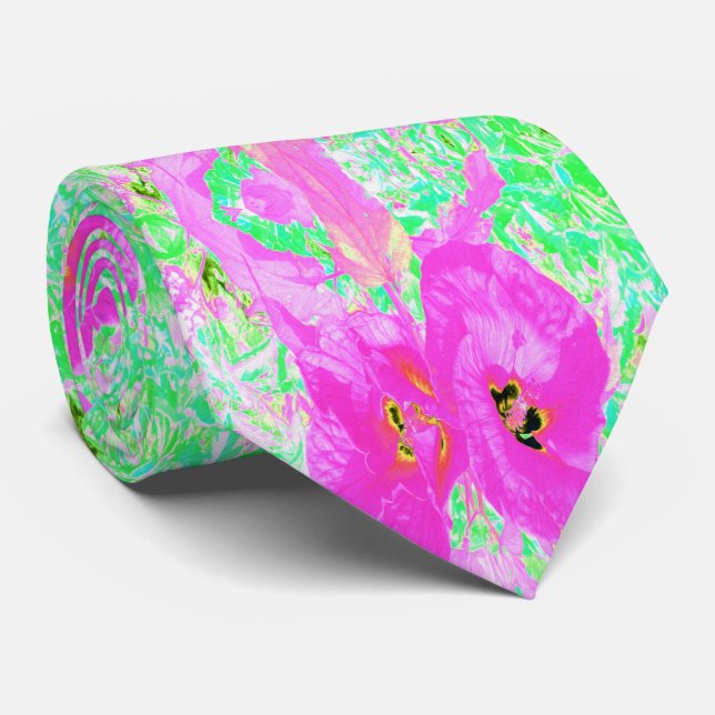 Gravata Dois Hibiscus Louco de Ameaça Quente no Verde limã (Rolled)