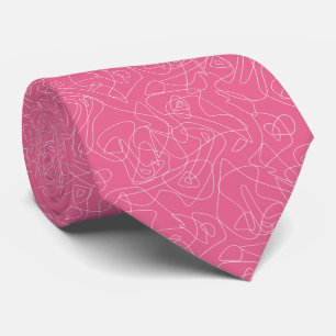 Gravata Doodle abstrato branco em fundo rosa