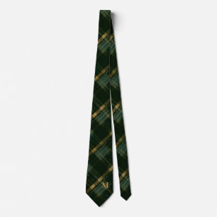 Gravata Dourada Xadrez de Natal Verde Monograma Torneio