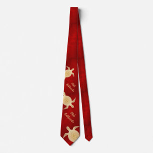 Gravata Douradas Tartarugas Mele Kalikimaka Vermelho Havai