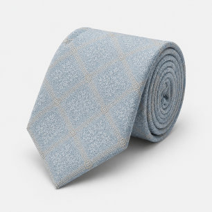 Gravata Dourado Azul Empoeirado Diamante Damasco Jacquard 