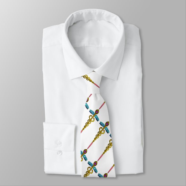 Gravata DOURADO CADUTO, SÍMBOLO MÉDICO, Branco (Amarrado)
