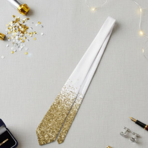 Gravata Dourado Cascata Desvanecendo Olhar Ombre Glitter