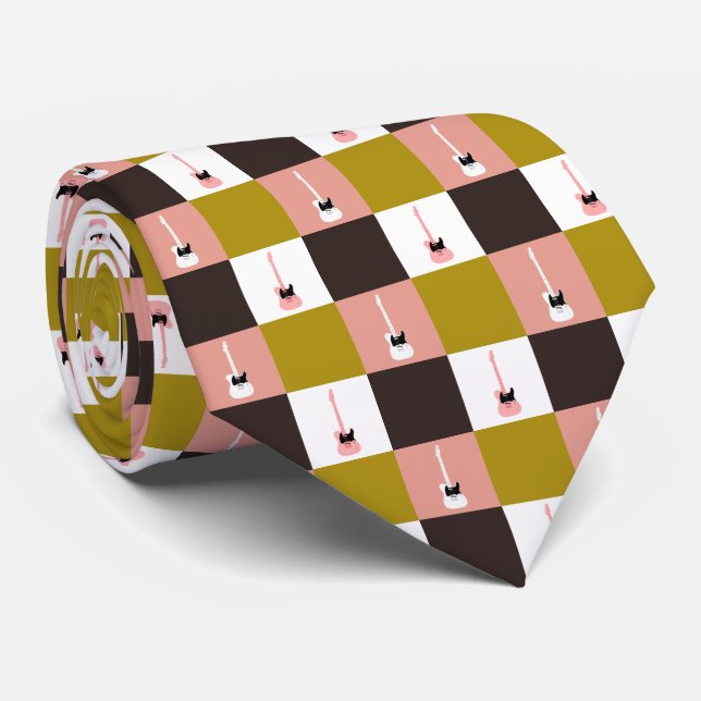 Gravata Dourado Chocolate Rosa Ivory Pink White Guitarra (Rolled)