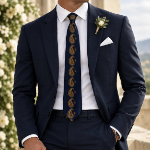 Gravata Dourado da Marinha Ornado Paisley Acentos Burgundy
