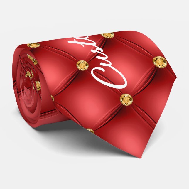 Gravata Dourado Diamante Tufado Colo Vermelho Colar Seu Te (Rolled)