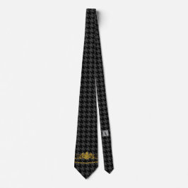 Gravata Dourado emblem Chain Trim Black Cinza Houndstooth