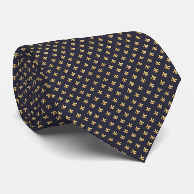 Gravata Dourado Fleur De Lis (Rolled)