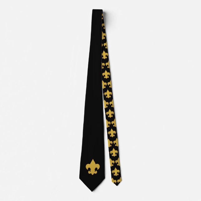 Gravata Dourado Fleur De Lis em Preto (Frente)