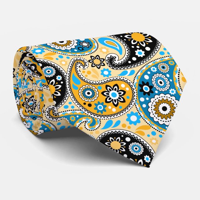Gravata Dourado negro e aqua Bohemian Cowboy Paisley (Rolled)