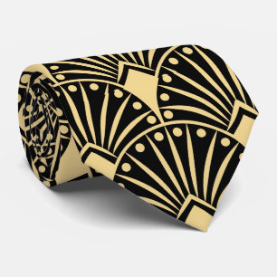 Gravata Dourado padrão de Deco de Arte Vintage em Cinzas E