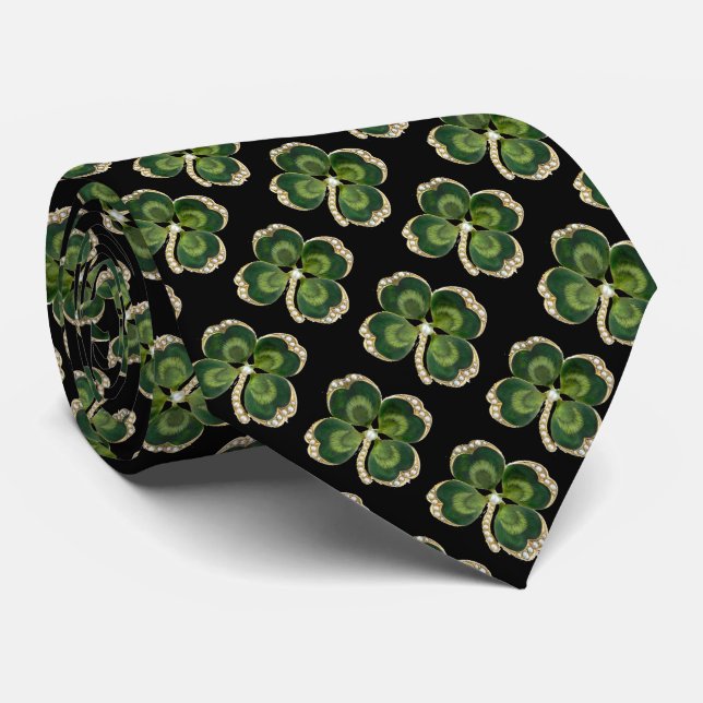 Gravata Dourado Saint Patrick Shamrock Jewel com Pérolas (Rolled)