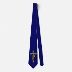 Gravata DOURADO SÍMBOLO MÉDICO CADUEUS, Azul
