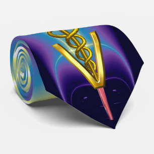 Gravata DOURADO SÍMBOLO VETERINÁRIO CADUEUS,Azul Roxo