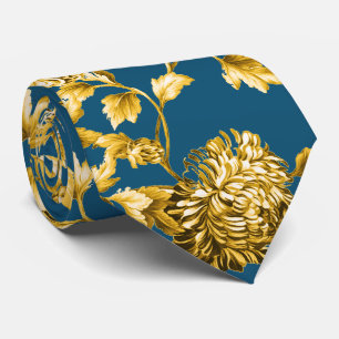 Gravata Dourado Teal Moderno Vintage Toile Botânica