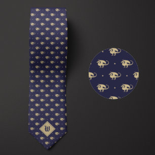 Gravata Dragão azul e Dourado em perfil com monograma