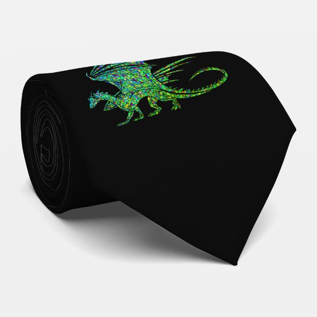 Gravata Dragão Mosaico Verde Incrível (Rolled)