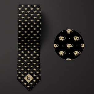 Gravata Dragão preto e Dourado em perfil com monograma