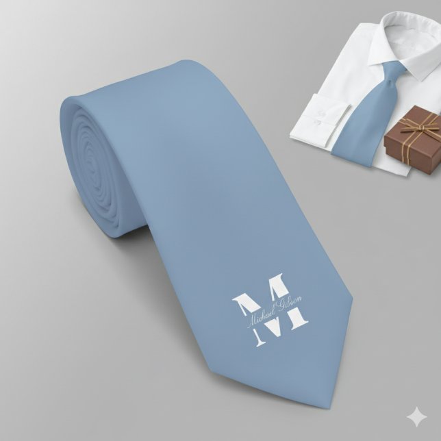 Gravata Dusty Blue | Custom Monogram Wedding Groomsmen  (Dusty Blue | Custom Monogram Wedding Groomsmen Neck Tie)