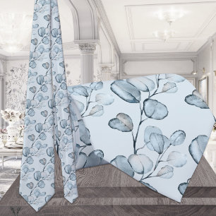 Gravata Dusty Blue Eucalyptus Sprigs Casamento Azul Claro