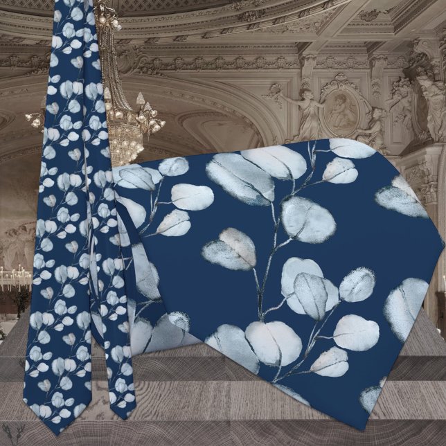 Gravata Dusty Blue Eucalyptus Sprigs Marinho do Pescoço (Criador carregado)