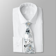 Dusty Blue Floral Wedding Tie