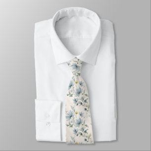 Gravata Dusty Blue Yellow Watercolor Floral Groom