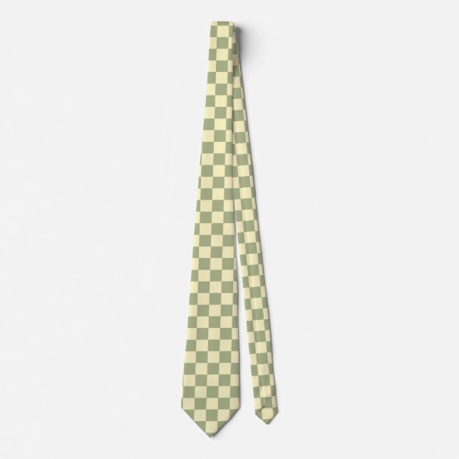 Gravata Dusty Sage Green and Butter Yellow Checkerboard (Frente)