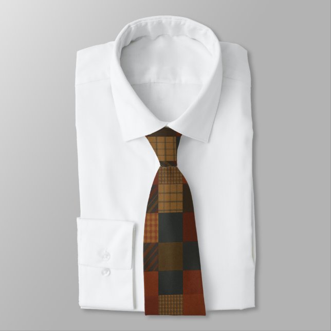 Gravata Earth Tone Patchwork Plaid Necktie  (Amarrado)