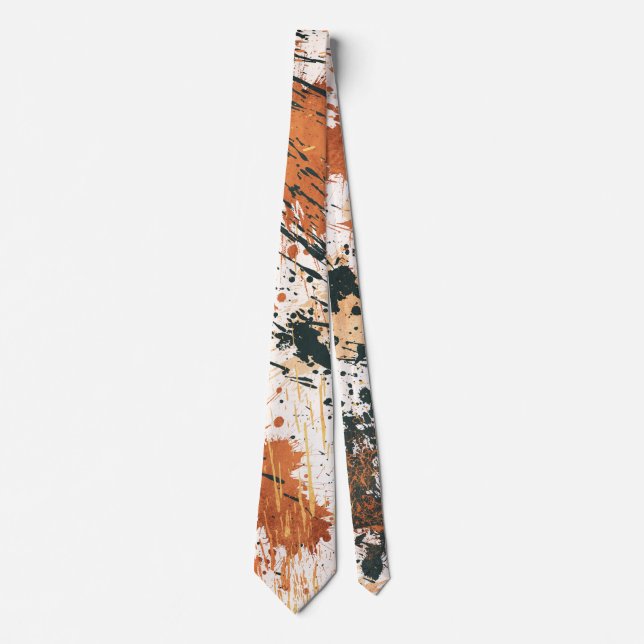 Gravata Earthy Green and Orange Abstract Strokes (Frente)