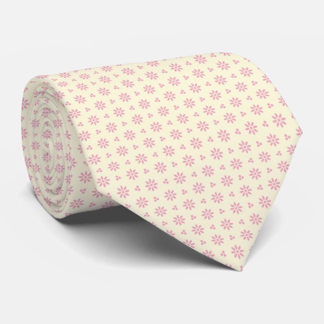 Gravata Ecru Eyelet Flower Tie, rosa e cremoso (Rolled)