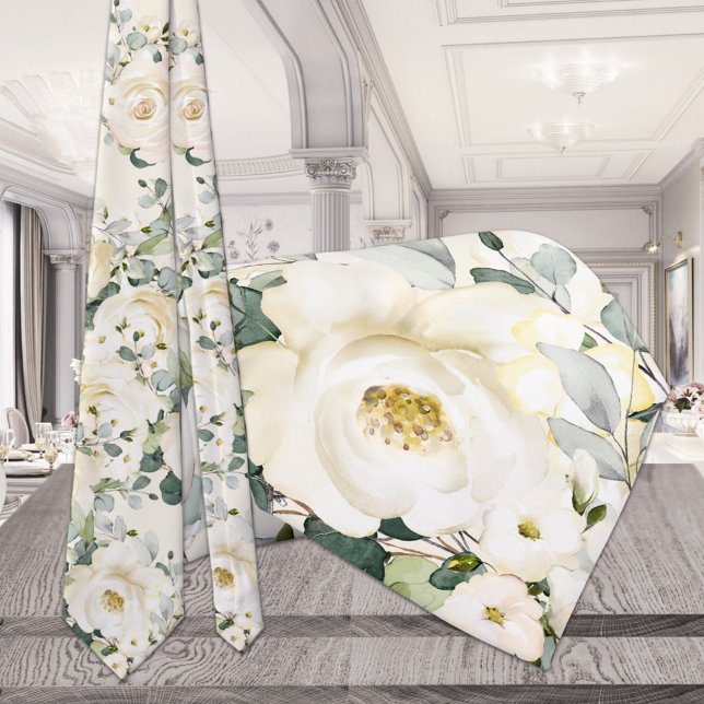 Gravata Ecru Natural de Casamento de Penas Brancas Amarela (Criador carregado)